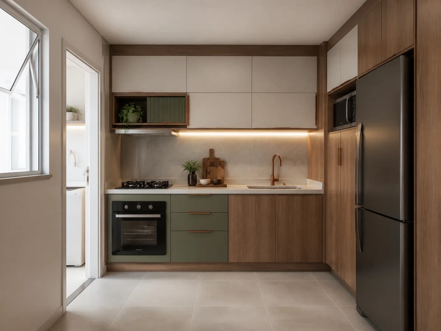 Cozinha de apartamento depois da instalação de móveis planejados Cora